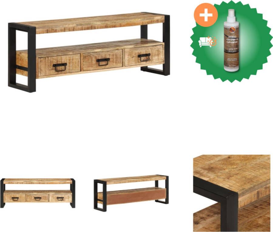 VidaXL mediakast massief mangohout TV-kast 120 x 30 x 45 cm met 3 lades en industriële poten Kast Inclusief Houtreiniger en verfrisser