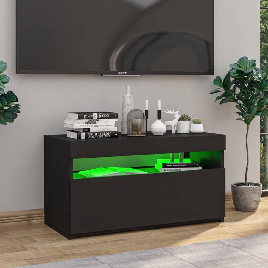 VidaXL Mediakast TV-meubel met LED-verlichting 75 x 35 x 40 cm Zwart Bewerkt hout Kast