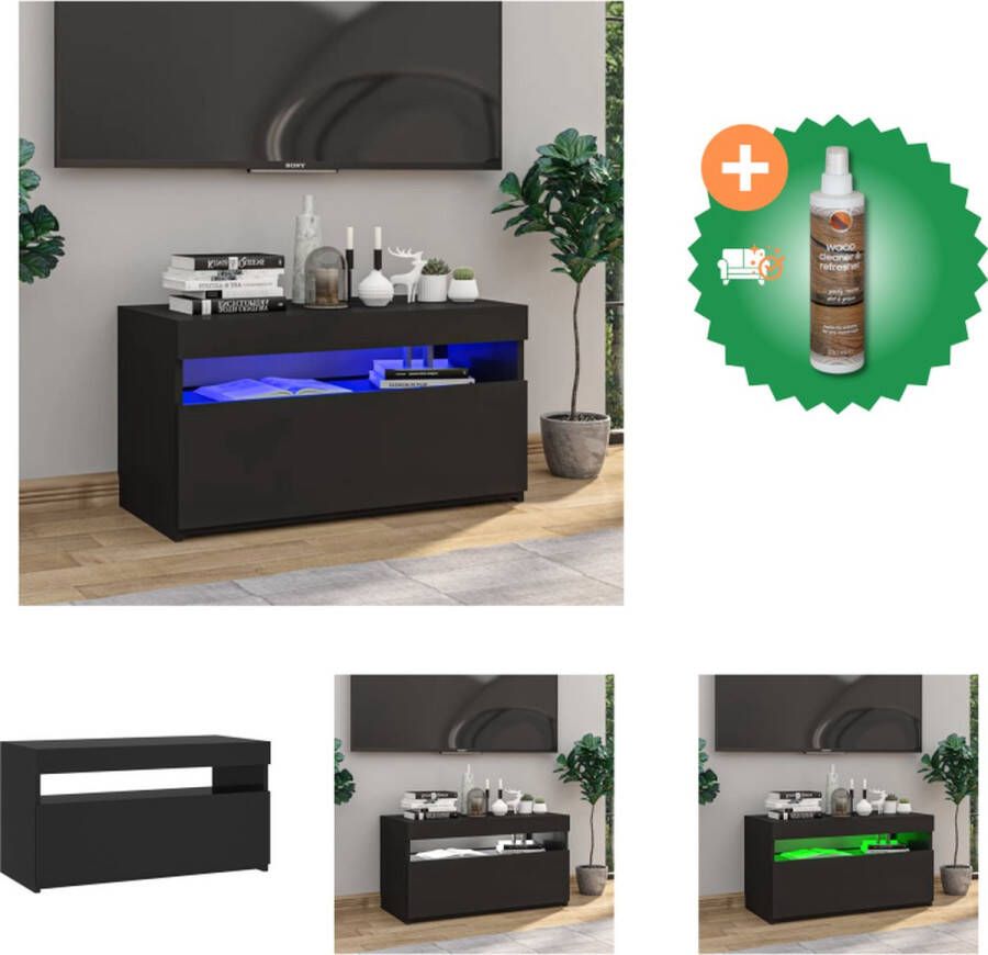 VidaXL Mediakast TV-meubel met LED-verlichting 75 x 35 x 40 cm Zwart Bewerkt hout Kast Inclusief Houtreiniger en verfrisser