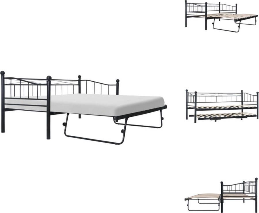 VidaXL Metalen Bedbank Stijlvol en Stevig Slaapbank 211x100x95 cm Met Uitschuifbed Kleur- Zwart Bed - Foto 2