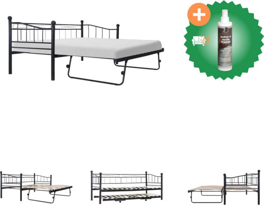 VidaXL Metalen Bedbank Stijlvol en Stevig Slaapbank 211x100x95 cm Met Uitschuifbed Kleur- Zwart Bed Inclusief Reiniger