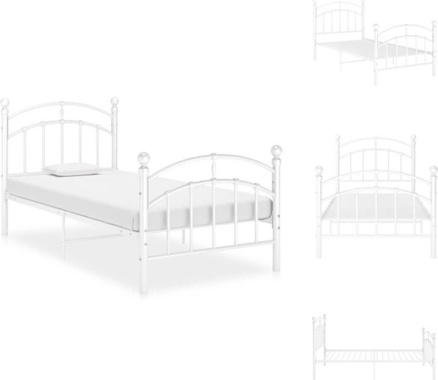 VidaXL Bedframe Bedframes Eenpersoonsbed Eenpersoonsbedden Bedframe metaal wit 100x200 cm - Foto 4
