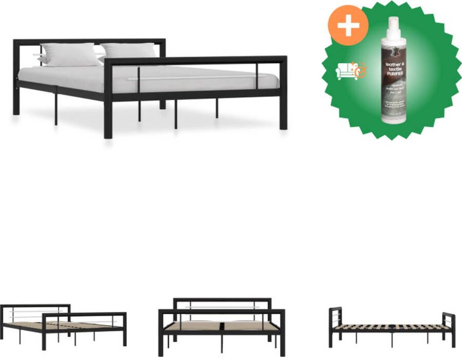 VidaXL Metalen Bedframe 120 x 200 cm zwart wit massieve constructie lattenbodem eenvoudige montage Bed Inclusief Reiniger