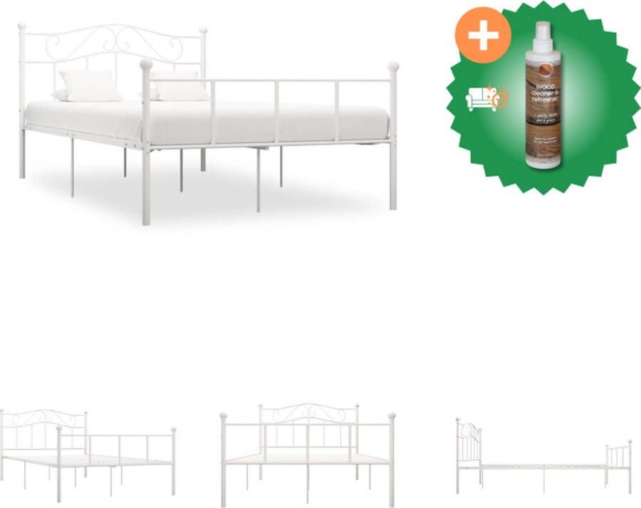 VidaXL Metalen Bedframe 140 x 200 cm Wit Massieve Constructie Sterke Lattenbodem Eenvoudige Montage Bed Inclusief Houtreiniger en verfrisser