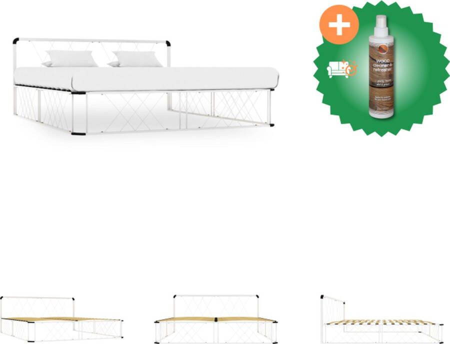 VidaXL Metalen Bedframe 200 x 200 x 80.5 cm Massieve Constructie Populierenhouten Lattenbodem Wit Bed Inclusief Houtreiniger en verfrisser