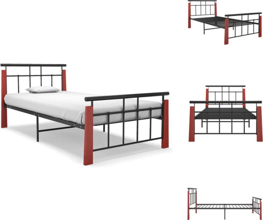VidaXL Metalen Bedframe 206 x 103 x 86 cm Massief Eikenhout Zwart Bed
