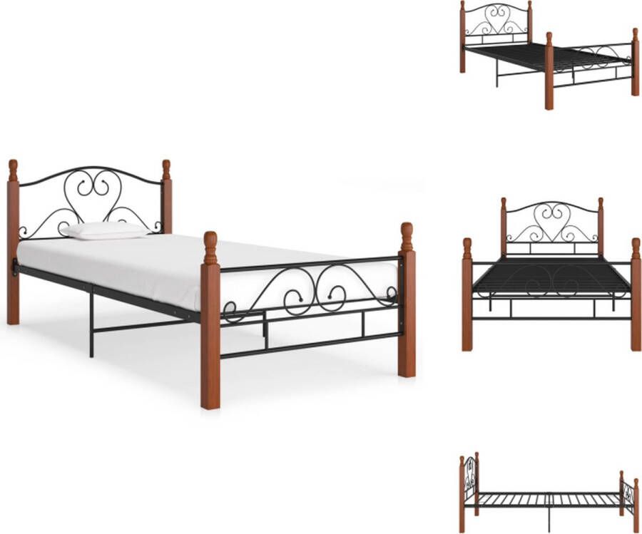 VidaXL Metalen Bedframe 210 x 107 x 90 cm Zwart Donkerhout Bed