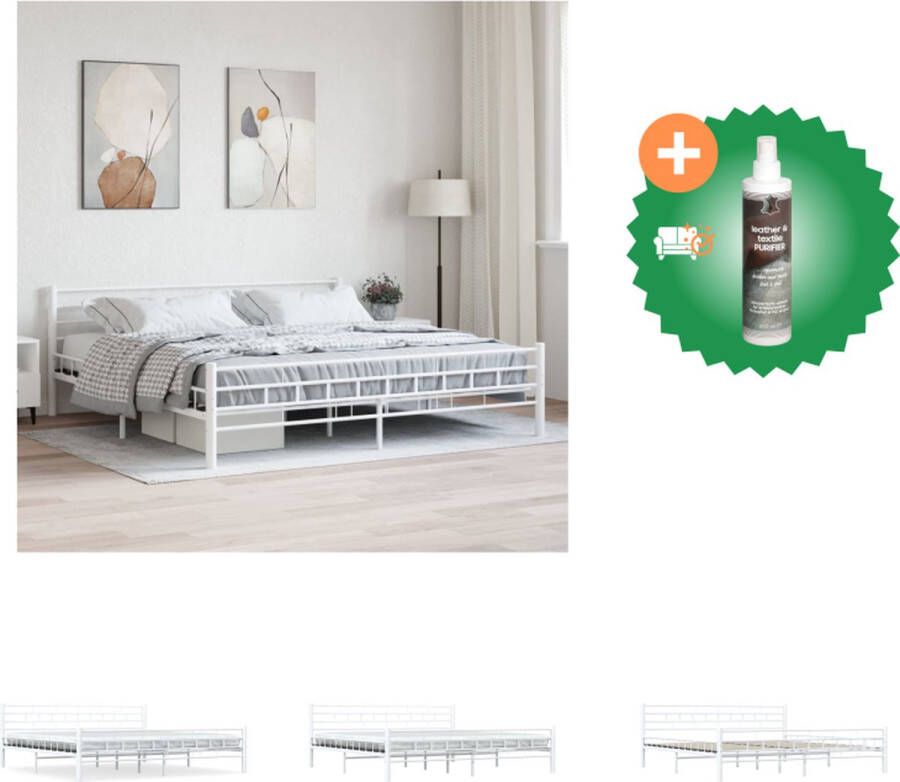VidaXL Metalen Bedframe 210x207x76 cm Wit Inclusief Lattenbodem Montage vereist Bed Inclusief Reiniger
