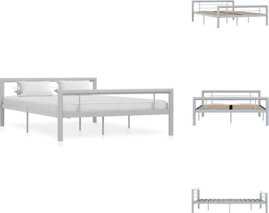 VidaXL Bedframe Bedframes Tweepersoonsbed Tweepersoonsbedden Bedframe metaal grijs en wit 140x200 cm