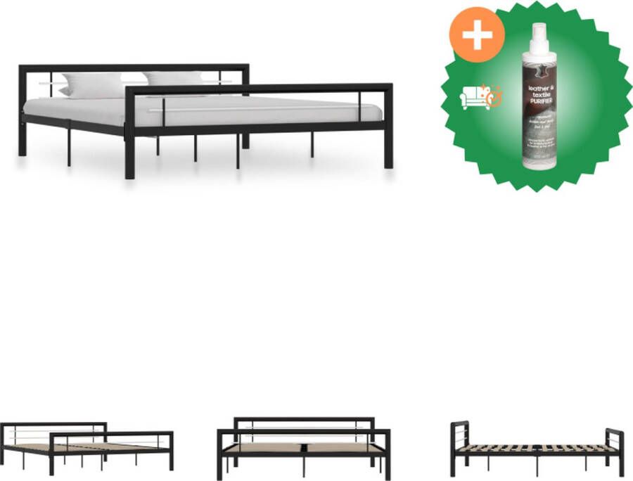 VidaXL Metalen Bedframe 212 x 187.5 x 65.5 cm (L x B x H) Kleur- Zwart en wit Materiaal- Metaal Geschikt voor matras van 180 x 200 cm Inclusief lattenbodem Eenvoudige montage Bed Inclusief Reiniger