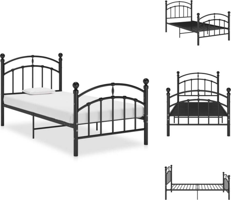 VidaXL Bedframe Bedframes Eenpersoonsbed Eenpersoonsbedden Bedframe metaal zwart 90x200 cm - Foto 2