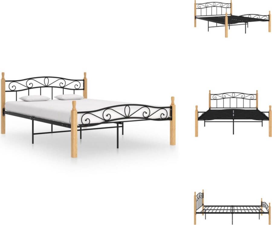 VidaXL Metalen Bedframe Bed 210 x 167 x 90 cm Zwart en Lichthout Bed