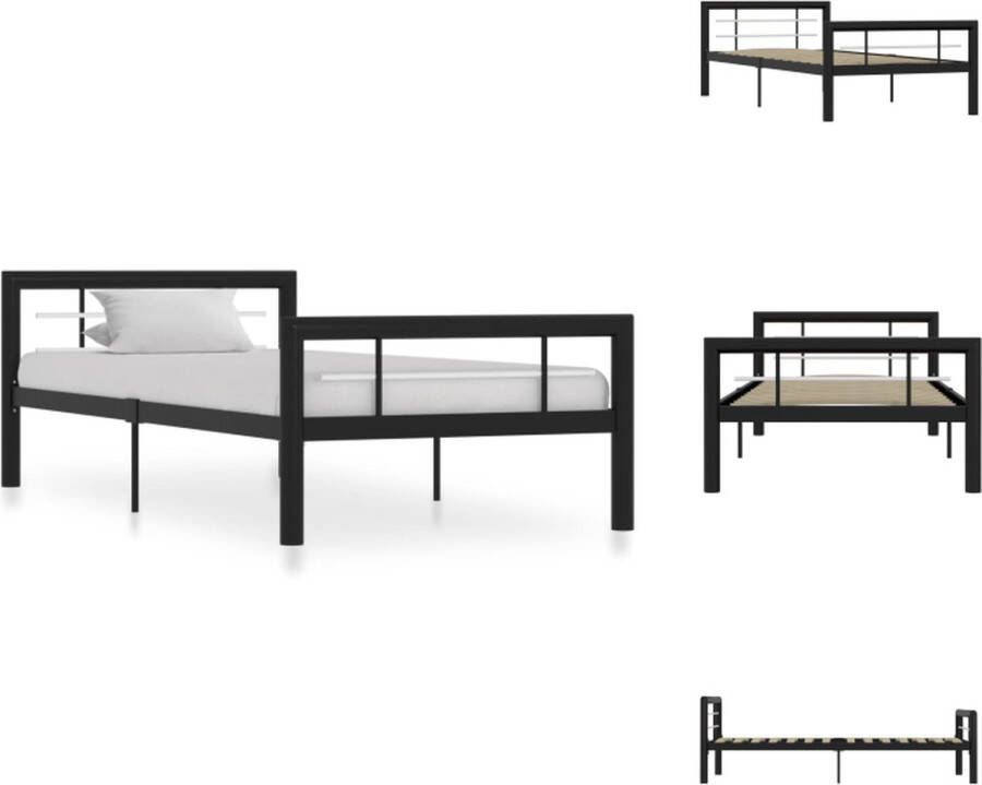 VidaXL Metalen Bedframe Classic Bed Afmetingen- 212 x 97.5 x 65.5 cm Kleur- Zwart en Wit Materiaal- Metaal Geschikte matras- 90 x 200 cm Slaaphoogte- 32 cm Inclusief lattenbodem Montage vereist Bed - Foto 2