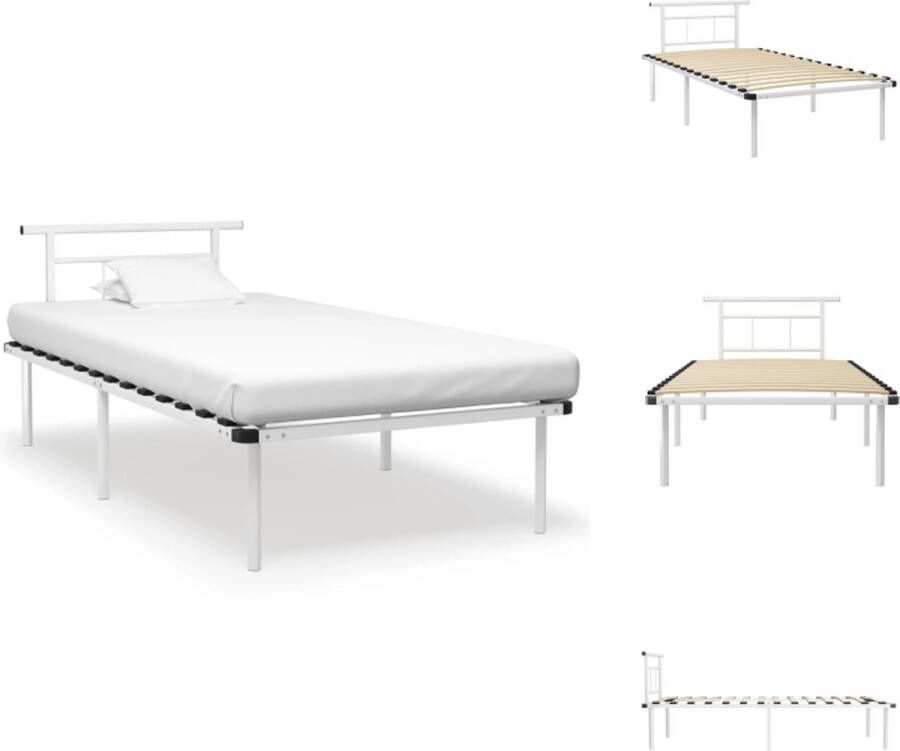VidaXL Metalen Bedframe Classic Bedframes 200 x 100 x 78 cm Wit Geschikt voor matras van 100 x 200 cm Montage vereist Bed