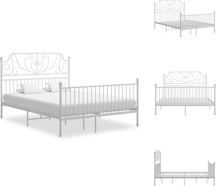 VidaXL Metalen Bedframe Comfort 206 x 164 x 131 cm Wit Massief Constructie Lattenbodem Matras 160 x 200 Montage Vereist Bed