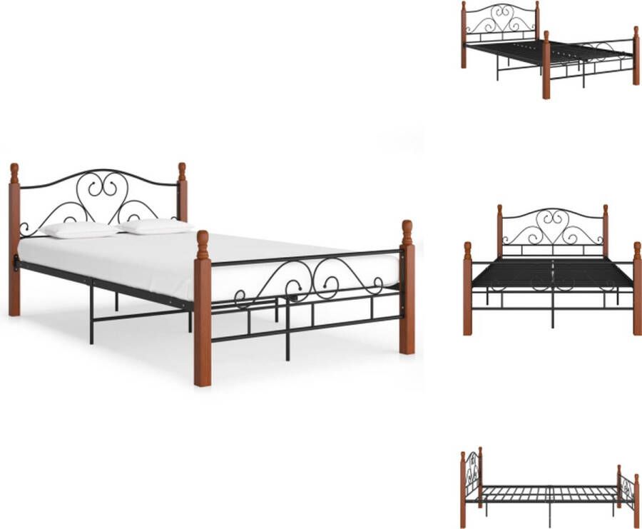 VidaXL Metalen bedframe Donker eikenhout 210x127x90 cm Zwart Bed