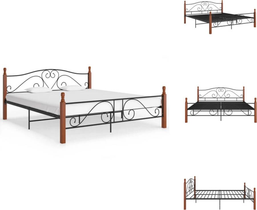 VidaXL Metalen Bedframe Donkereikenhout 210 x 207 x 90 cm Zwart Bed