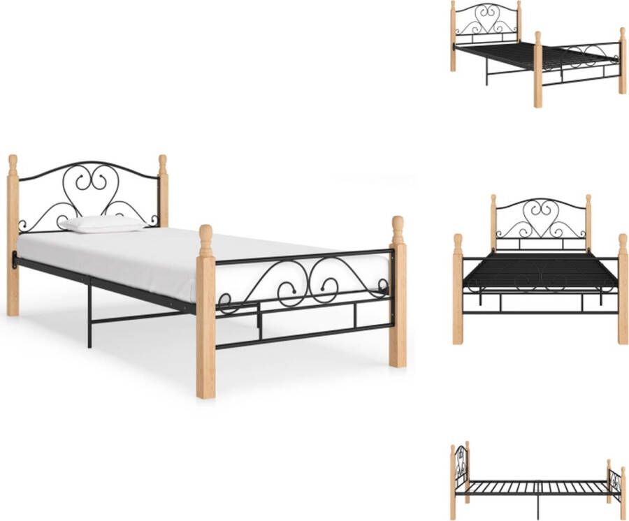VidaXL Metalen Bedframe Eenpersoonsbed 210 x 107 x 90 cm Zwart en Lichthout Bed