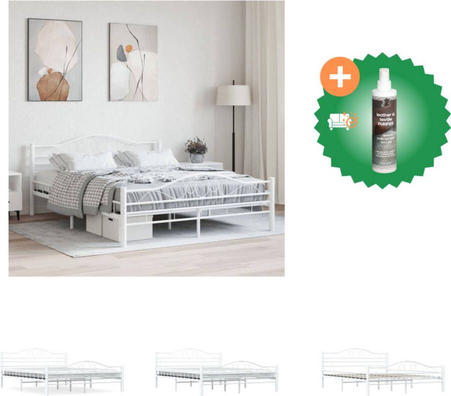 VidaXL Metalen Bedframe Elegante slaapkamer sfeer Massieve constructie Inclusief lattenbodem Wit 210x167x85 cm Geschikt voor matras 160x200 cm Bed Inclusief Reiniger