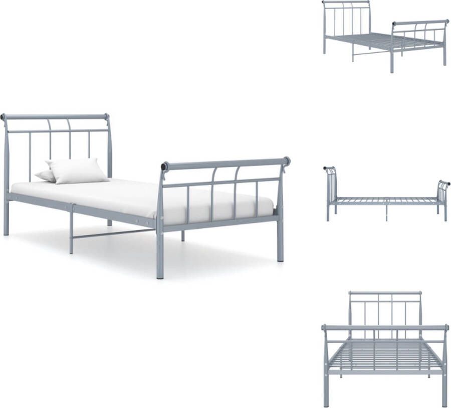 VidaXL Metalen Bedframe Grijs 208 x 106 x 90 cm Massieve constructie Geschikt voor 100 x 200 cm matras Montage vereist Bed