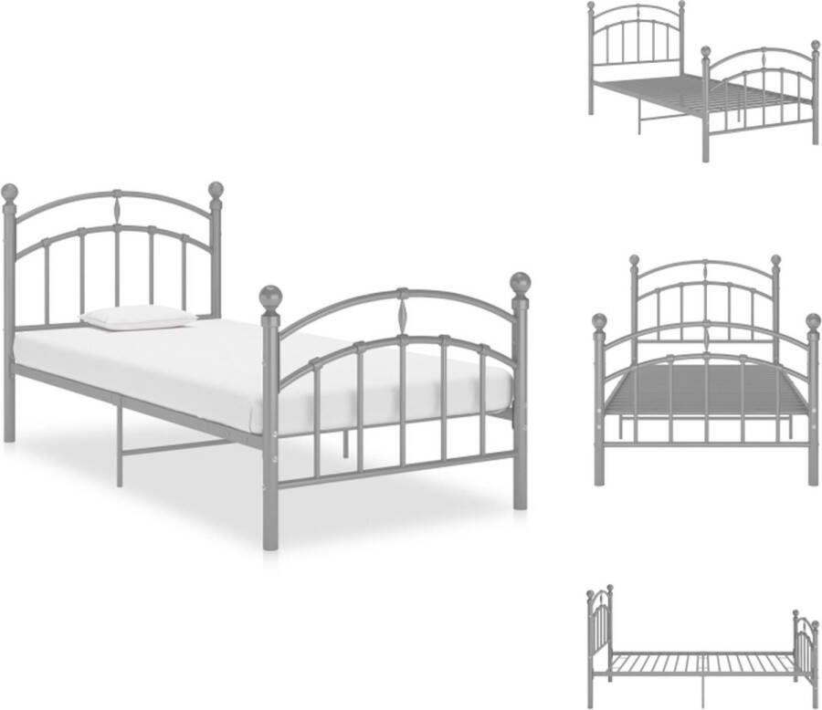 VidaXL Bedframe Bedframes Eenpersoonsbed Eenpersoonsbedden Bedframe metaal grijs 90x200 cm