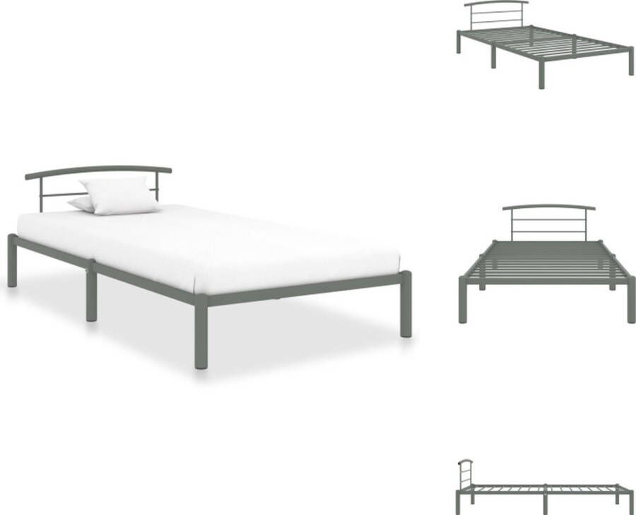 VidaXL Metalen Bedframe Grijs 210 x 100 x 63 cm Geschikt voor matras 90 x 200 cm Eenvoudig te monteren Massieve constructie Bed