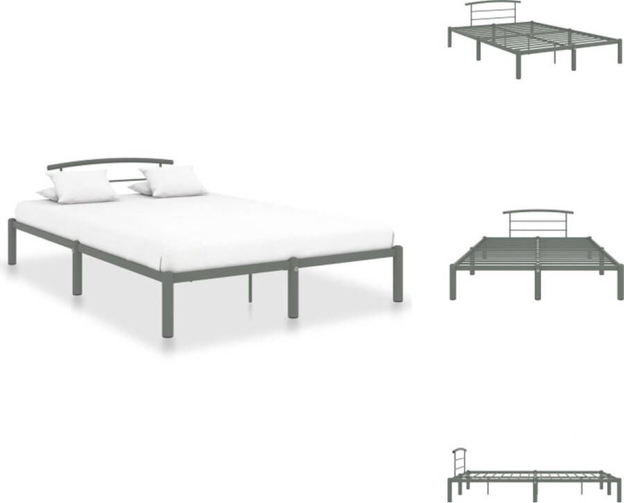 VidaXL Metalen Bedframe Grijs 210 x 150 x 63 cm Geschikte matras 140 x 200 cm Eenvoudige montage Bed
