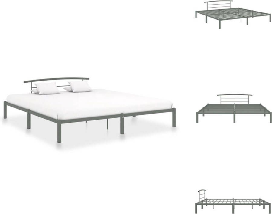 VidaXL Metalen Bedframe Grijs 210 x 190 x 63 cm Voor matras 180 x 200 cm Eenvoudige montage Bed