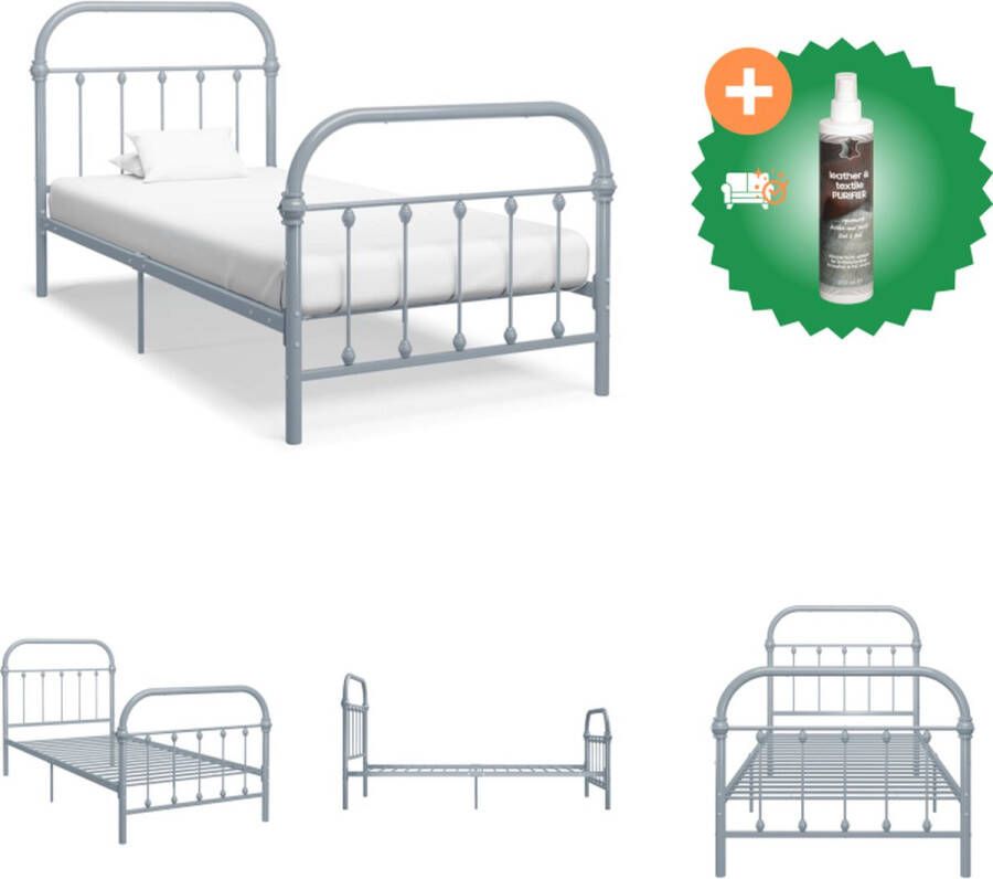 VidaXL Metalen Bedframe Grijs 213 x 111 x 109 cm (L x B x H) Geschikte matras- 100 x 200 cm Massieve constructie van metaal Comfortabele metalen lattenbodem Vereist montage Bed Inclusief Reiniger
