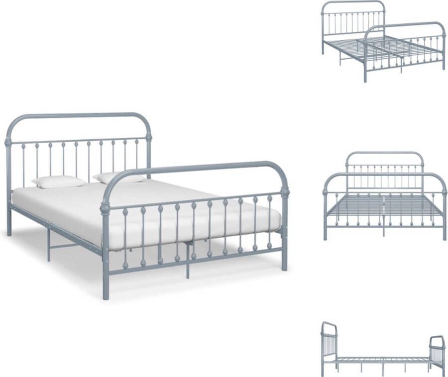 VidaXL Metalen bedframe Grijs 213 x 131 x 109 cm Geschikt voor matras 120 x 200 cm Comfortabele lattenbodem Montage vereist Bed