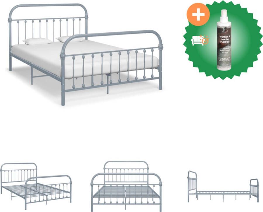 VidaXL Metalen bedframe Grijs 213 x 131 x 109 cm Geschikt voor matras 120 x 200 cm Comfortabele lattenbodem Montage vereist Bed Inclusief Reiniger