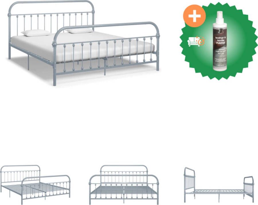 VidaXL Metalen Bedframe Grijs 213 x 191 x 109 cm Geschikte matras 180 x 200 cm + Montage vereist Bed Inclusief Reiniger