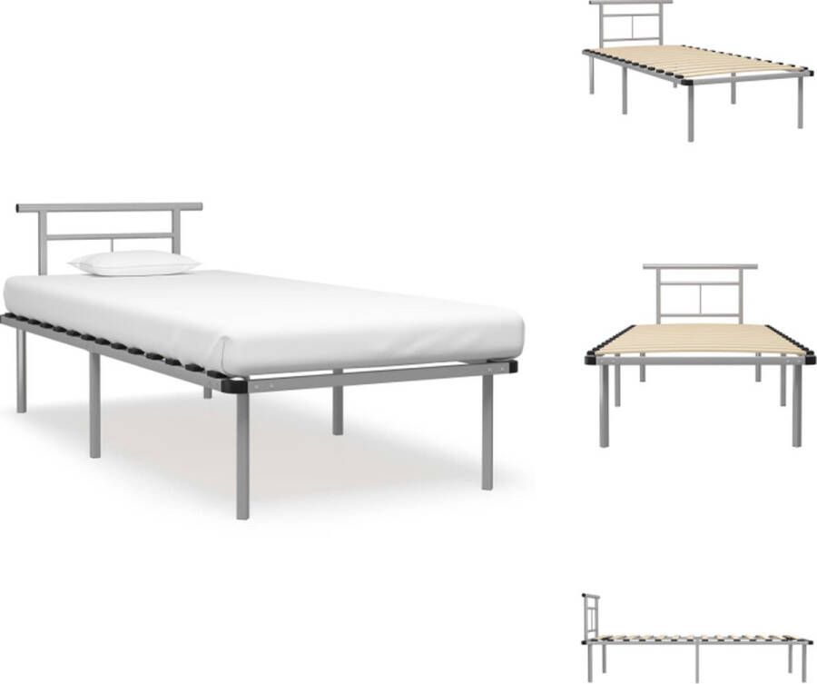 VidaXL Metalen Bedframe Grijs 90 x 200 cm Massieve constructie Stevige lattenbodem Matras niet inbegrepen Bed