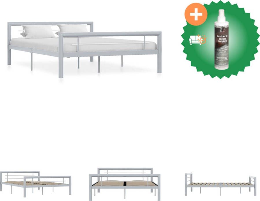 VidaXL Metalen Bedframe Grijs en Wit 212 x 167.5 x 65.5 cm 160 x 200 cm Inclusief Lattenbodem Montage vereist Bed Inclusief Reiniger