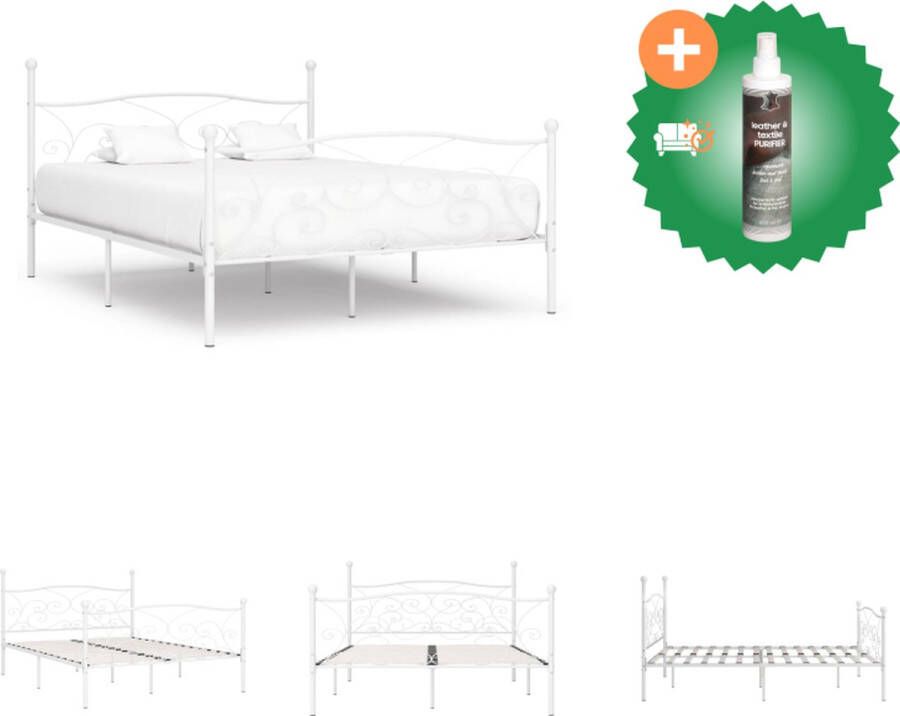 VidaXL Metalen bedframe Klassiek Bedden Afmeting- 211 x 209 x 105 cm Kleur- Wit Materiaal- Metaal en multiplex Bed Inclusief Reiniger