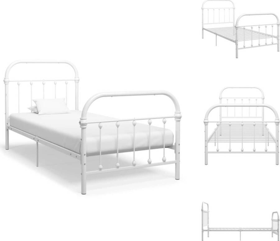 VidaXL Metalen Bedframe klassiek en elegant bedframe Afmetingen- 213 x 111 x 109 cm Ken- massieve constructie Kleur- wit Materiaal- metaal Geschikte matras- 100 x 200 cm Slaaphoogte- 32 cm Montage vereist Bed