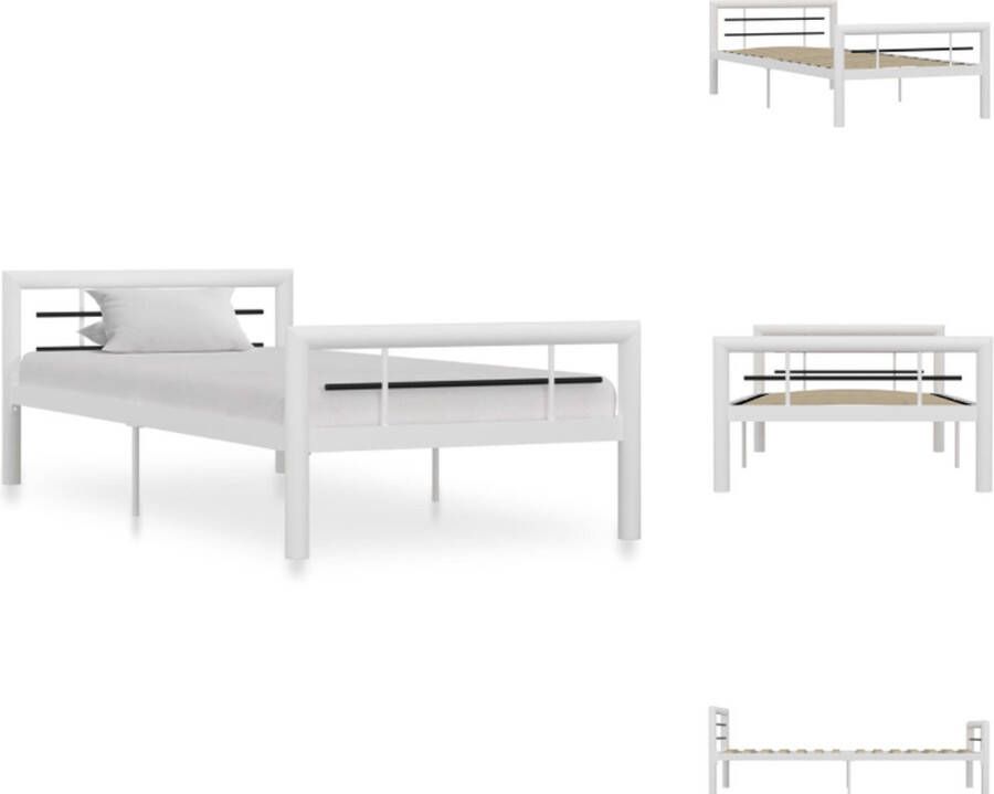 VidaXL Metalen Bedframe naam Bedden 212x97.5x65.5cm Stevig duurzaam en elegant Geschikt voor matras 90x200cm Ruimte onder bed- 32cm Inclusief lattenbodem Montage vereist Kleur- wit en zwart Bed - Foto 2