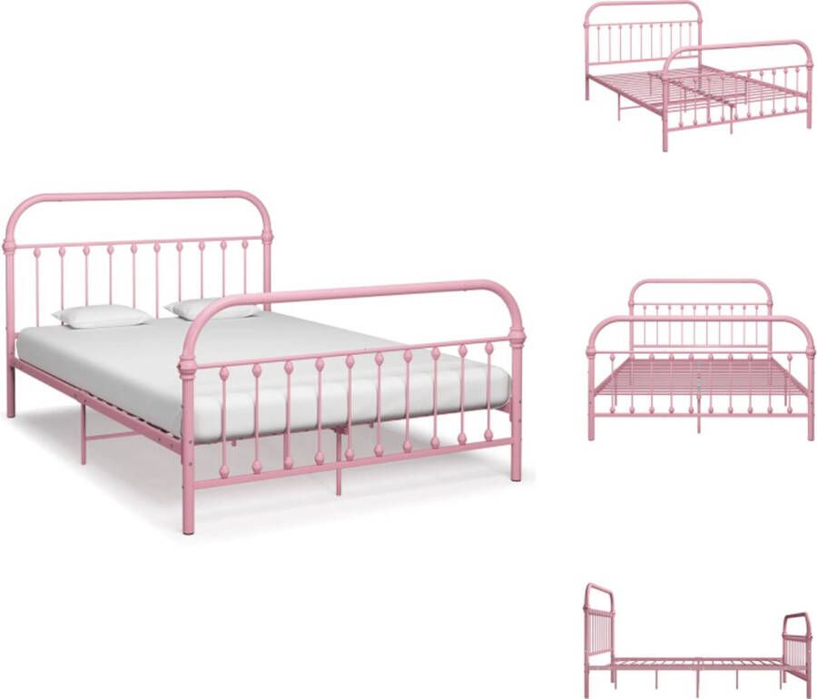 VidaXL Metalen Bedframe Roze 213 x 151 x 109 cm 140 x 200 cm matras Montage vereist Bed