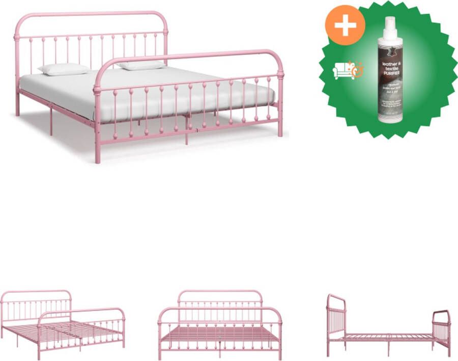 VidaXL Metalen Bedframe Roze 213 x 191 x 109 cm Geschikt voor 180 x 200 cm Matras Montage Vereist Bed Inclusief Reiniger