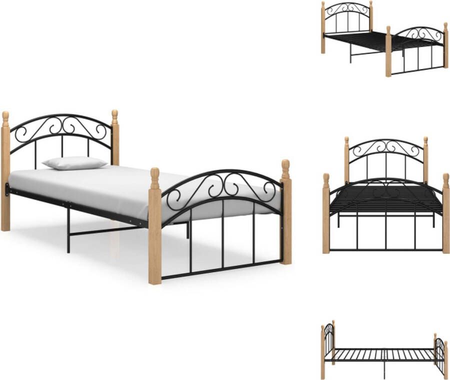 VidaXL Metalen Bedframe Trendy Bed 210 x 97 x 90 cm Ken- Gepoedercoat metaal en massief eikenhout Bed