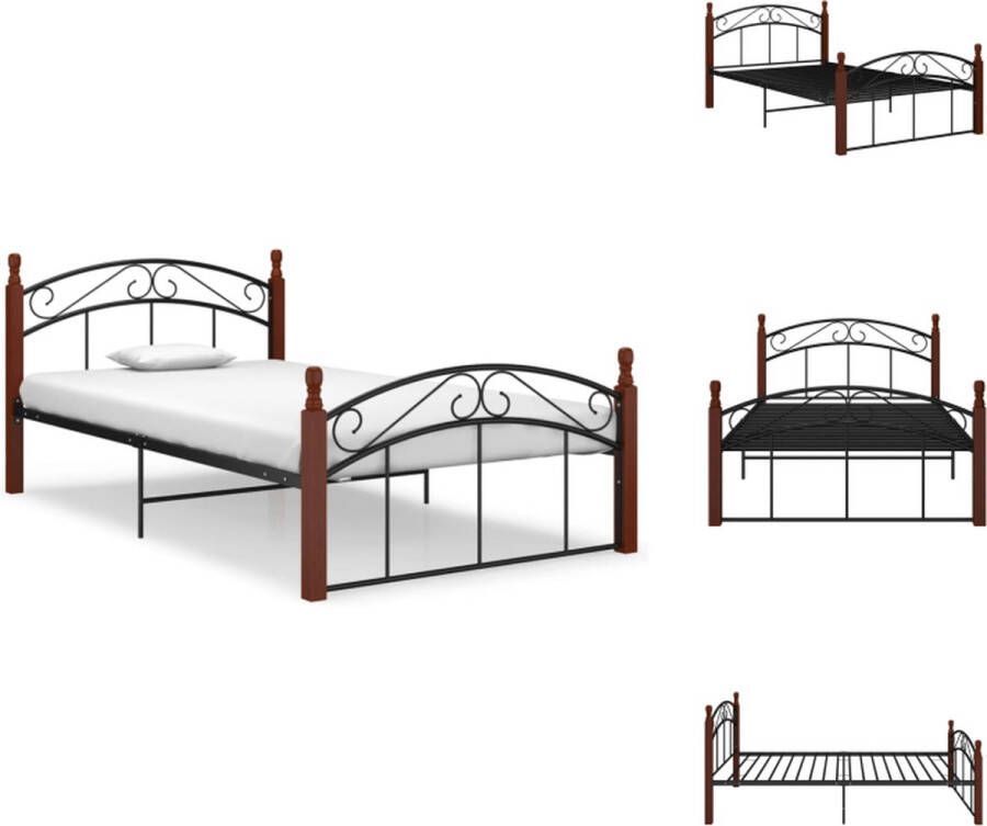 VidaXL Metalen bedframe Trendy Ontwerp Bedframe 210 x 127 x 90 cm Ken- Zwart Donkerhout Bed
