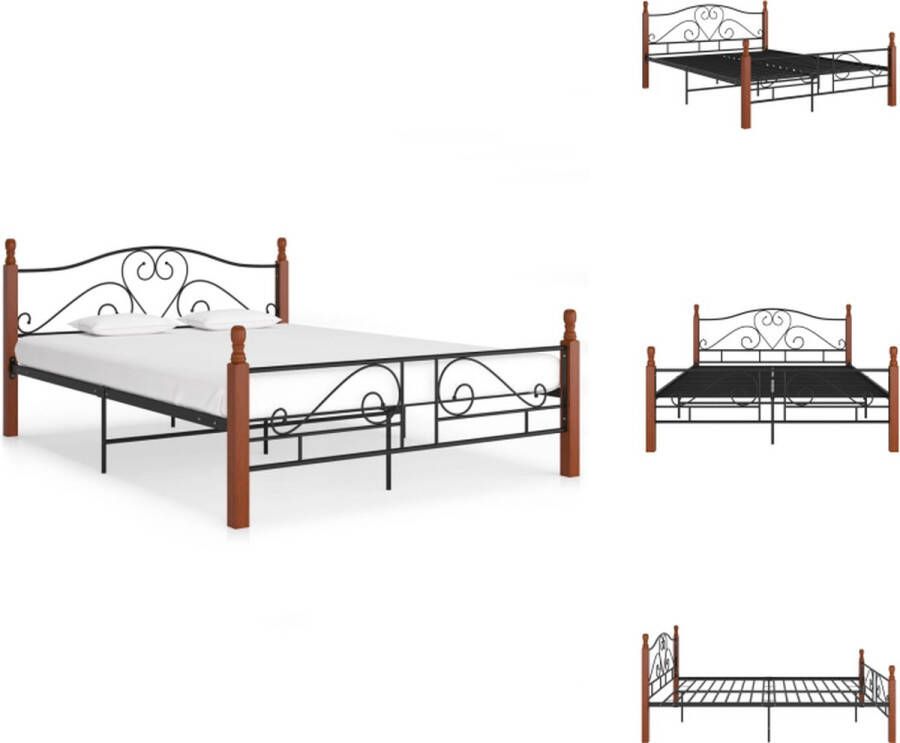 VidaXL Metalen Bedframe Trendy Tweepersoonsbed 210x167x90 cm Zwart en Donkerhout Bed