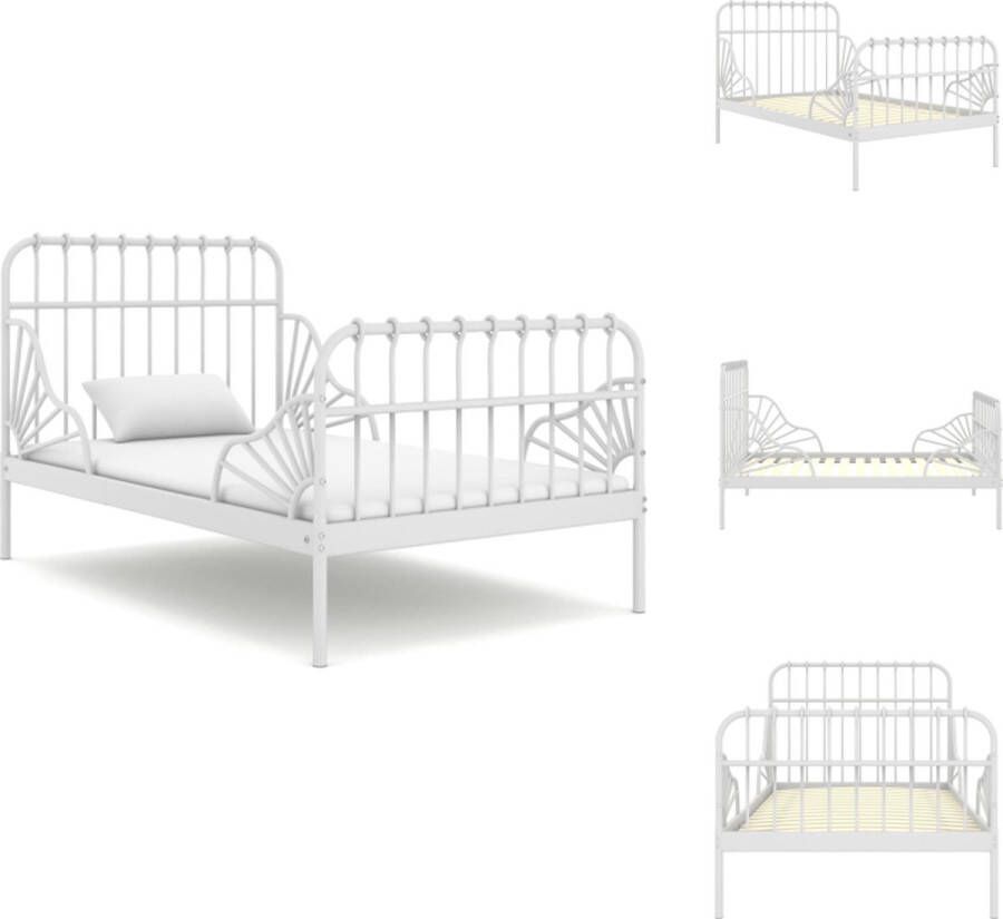 vidaXL Metalen Bedframe Verlengbaar Wit 134.4 204.4 x 83.5 x 90 cm (L x B x H) Geschikt voor matras 80 x 130 200 cm Montage vereist Bed