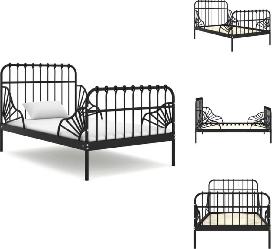 VidaXL Metalen Bedframe Verlengbaar Zwart 134.4 204.4 x 83.5 x 90 cm Geschikte matras- 80 x 130 200 cm Montage vereist Bed - Foto 2