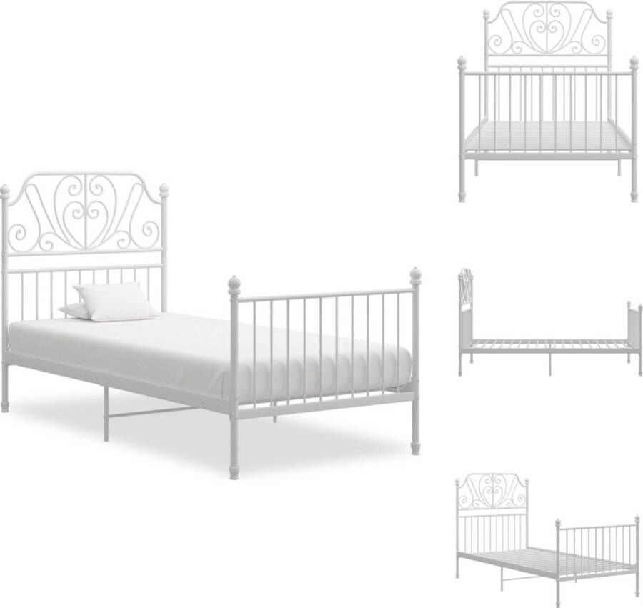 VidaXL Metalen Bedframe Wit 206 x 104 x 124 cm Geschikt voor 100 x 200 cm Matras Montage vereist Bed