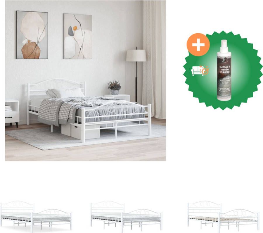 VidaXL Metalen Bedframe Wit 210 x 127 x 85 cm Stevige lattenbodem Elegante en klassieke sfeer Vereist montage Bed Inclusief Reiniger