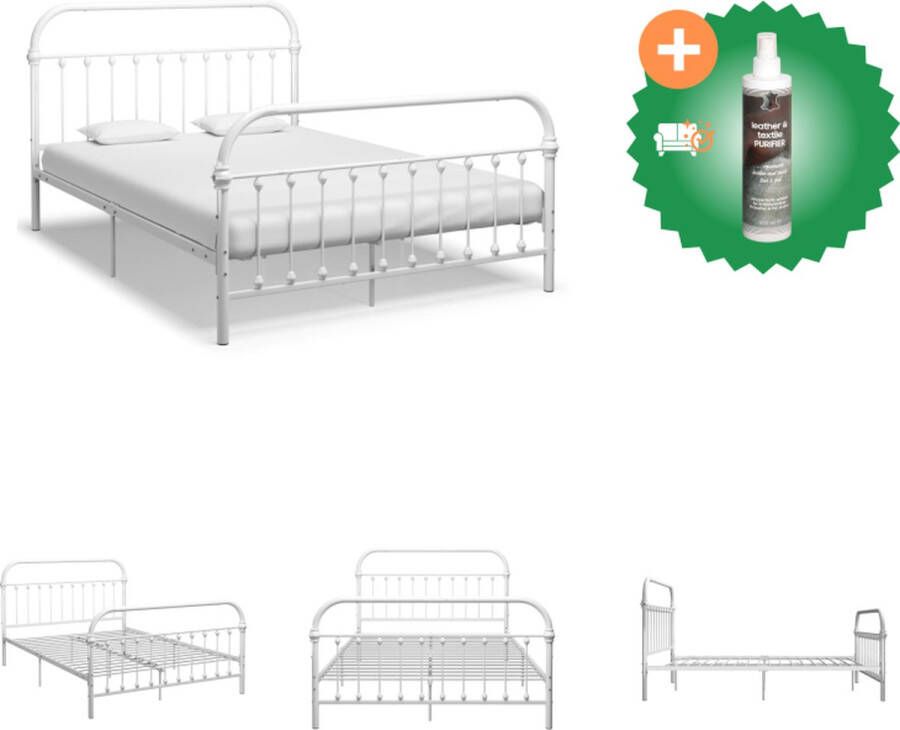 VidaXL Metalen Bedframe Wit 213 x 171 x 109 cm Geschikt voor matras 160 x 200 cm Elegante en klassieke sfeer Sterke constructie Comfortabele lattenbodem Montage vereist Bed Inclusief Reiniger
