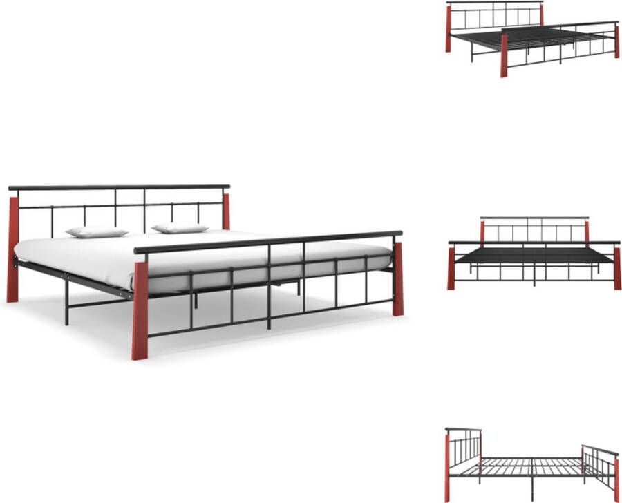 VidaXL Metalen bedframe Zwart 206 x 213 x 86 cm Massief eikenhout Montage vereist Bed