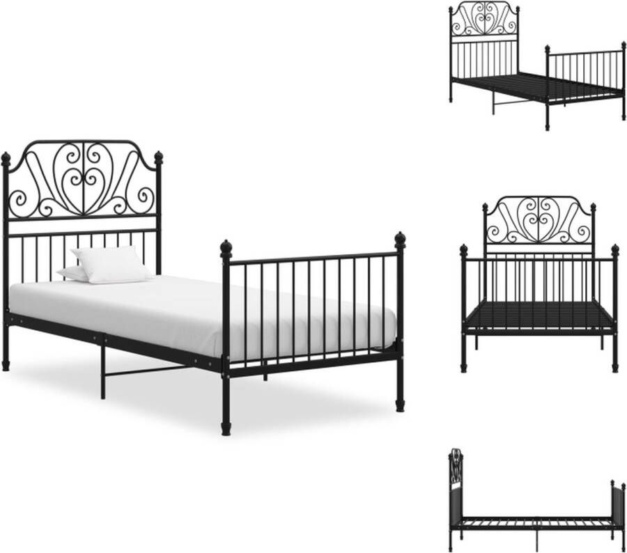 VidaXL Metalen Bedframe Zwart 206 x 94 x 124 cm Gepoedercoat Matras 90 x 200 cm Montage vereist Bed