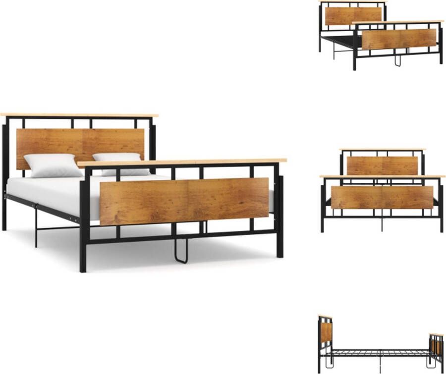 VidaXL Metalen Bedframe Zwart 208.5 x 149.5 x 90 cm Massief eikenhout gepoedercoat metaal en MDF Bed - Foto 2